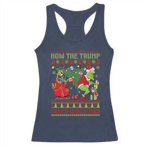 Funny Xmas Trump Racerback Tank Top How The Trump Saved Christmas TS09 Navy Print Your Wear