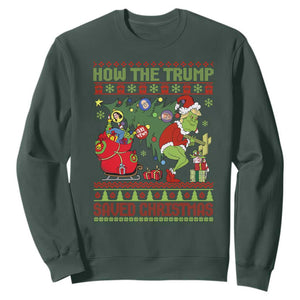 Funny Xmas Trump Sweatshirt How The Trump Saved Christmas TS09 Dark Forest Green Print Your Wear