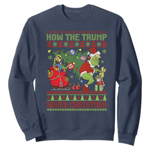 Funny Xmas Trump Sweatshirt How The Trump Saved Christmas TS09 Navy Print Your Wear
