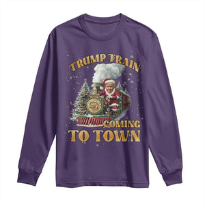 Funny Trump Xmas Long Sleeve Shirt Santa Trump Train Coming To Town TS09 Purple Print Your Wear