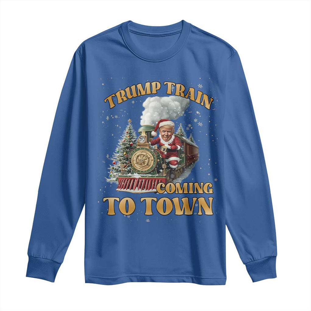 Funny Trump Xmas Long Sleeve Shirt Santa Trump Train Coming To Town TS09 Royal Blue Print Your Wear
