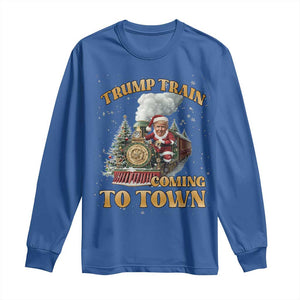 Funny Trump Xmas Long Sleeve Shirt Santa Trump Train Coming To Town TS09 Royal Blue Print Your Wear