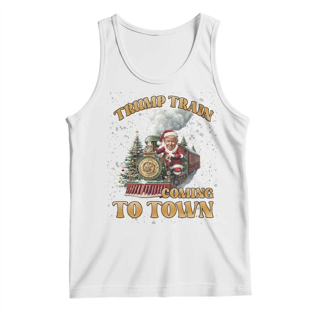 Funny Trump Xmas Tank Top Santa Trump Train Coming To Town TS09 White Print Your Wear