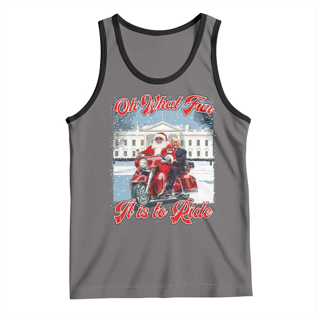 Funny Xmas Trump Tank Top Oh What Fun It Is To Ride Trump Santa Motorcycle TS09 Deep Heather Black Print Your Wear