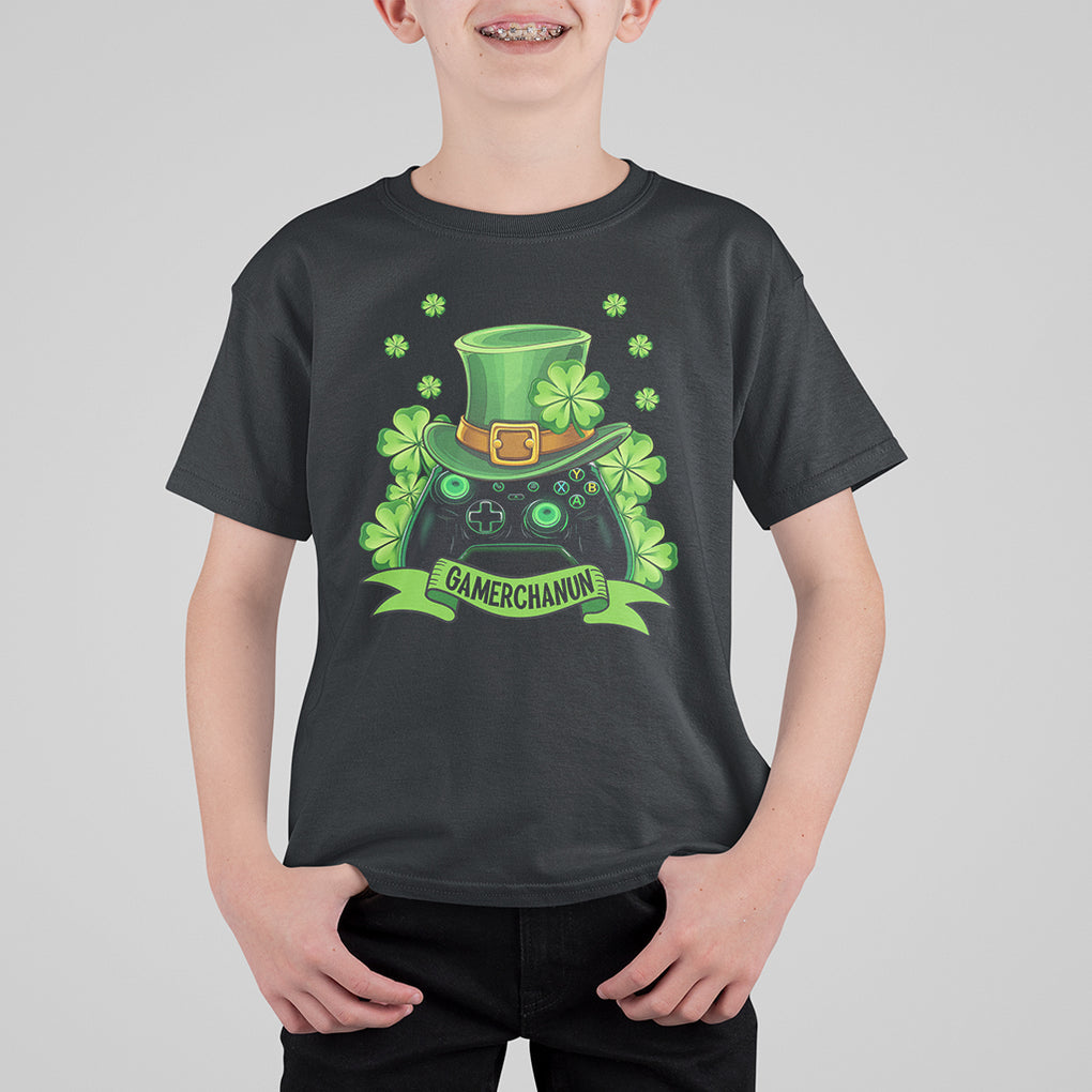 St. Patrick's Day T Shirt For Kid Gamerchaun Video Game Funny Lucky Gamer TS09 Black Printyourwear