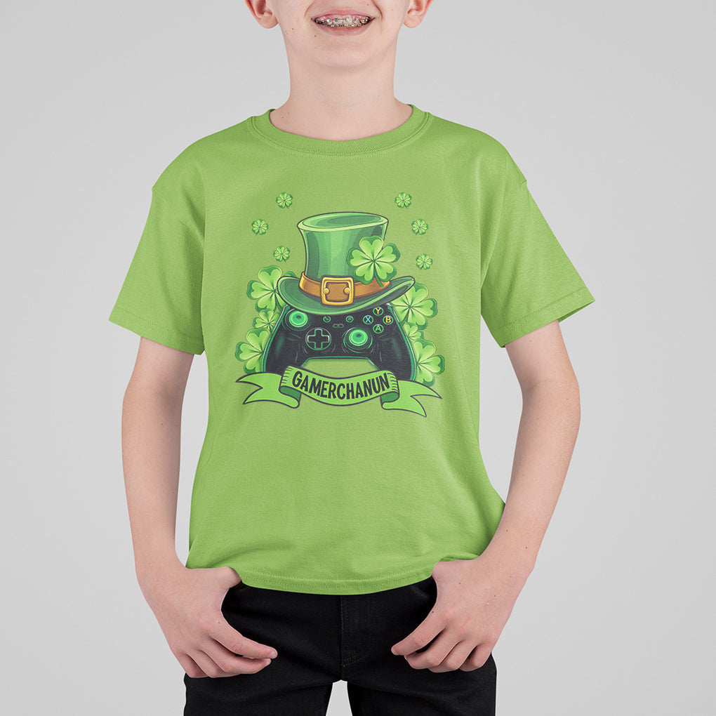 St. Patrick's Day T Shirt For Kid Gamerchaun Video Game Funny Lucky Gamer TS09 Lime Printyourwear
