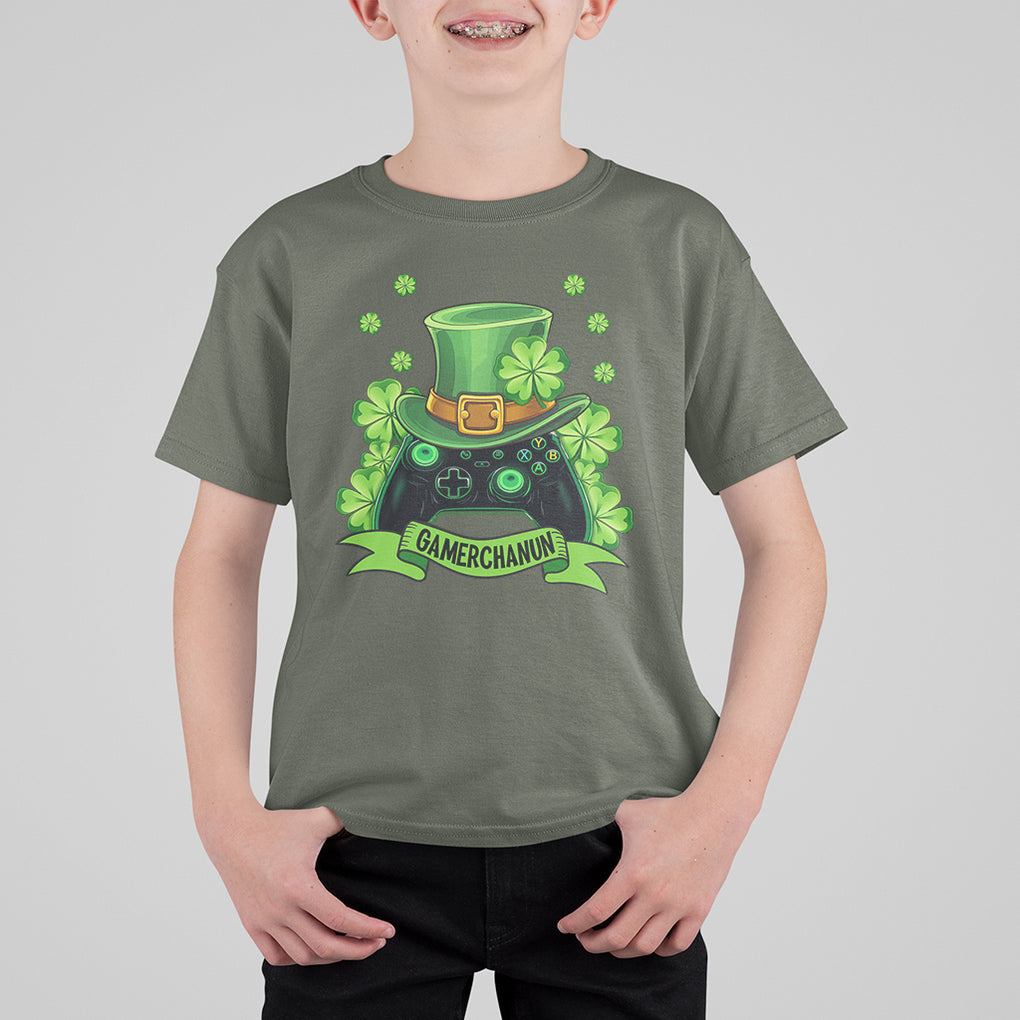 St. Patrick's Day T Shirt For Kid Gamerchaun Video Game Funny Lucky Gamer TS09 Military Green Printyourwear