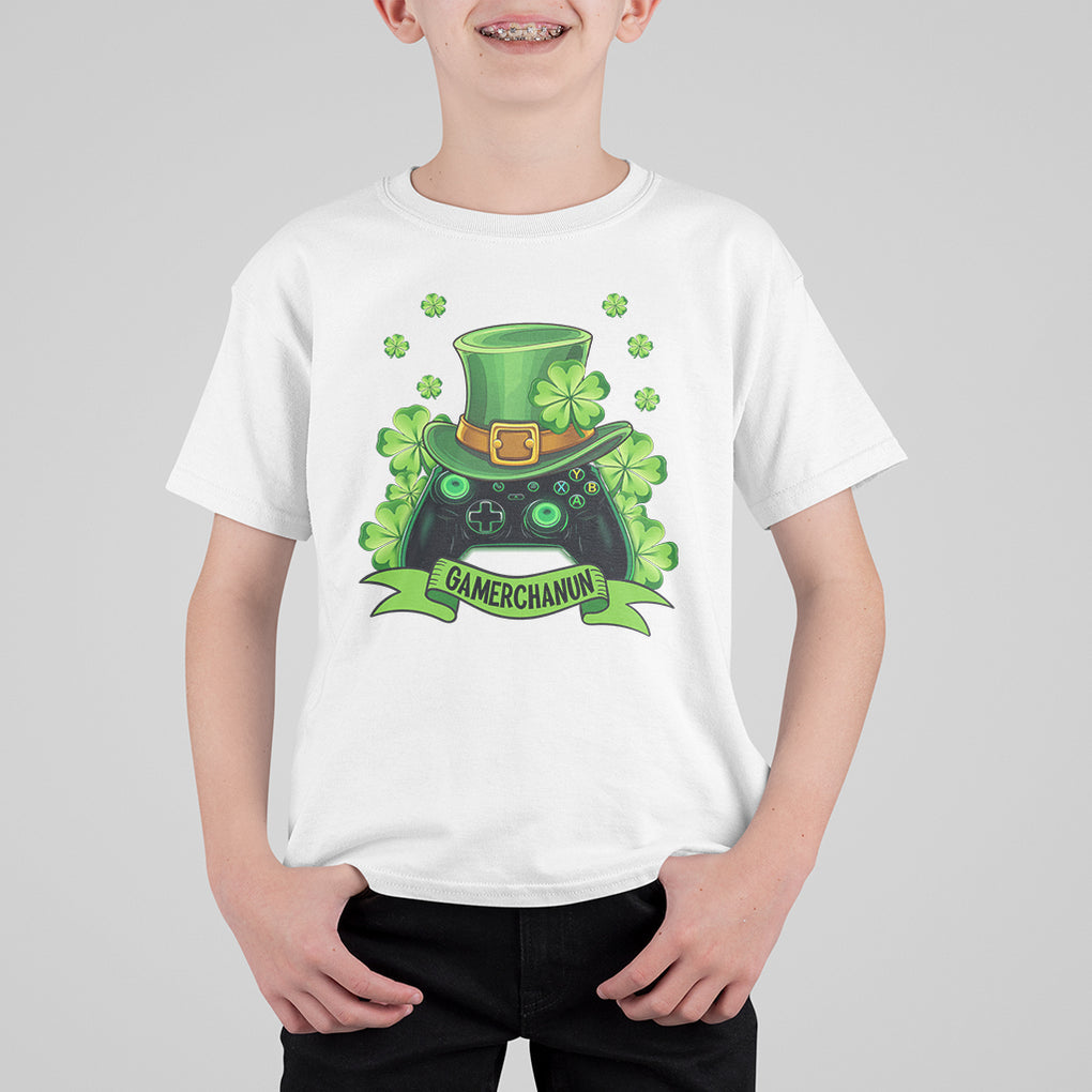 St. Patrick's Day T Shirt For Kid Gamerchaun Video Game Funny Lucky Gamer TS09 White Printyourwear