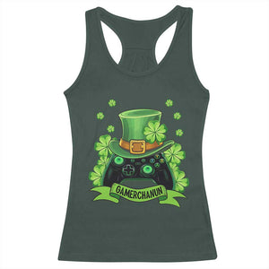 St Patrick's Day Racerback Tank Top Gamerchaun Video Game Funny Lucky Gamer TS09 Dark Forest Green Print Your Wear