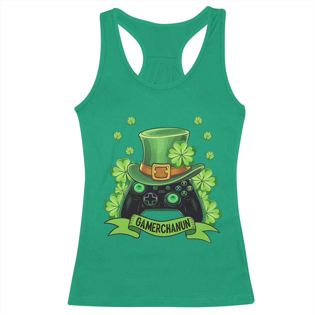 St Patrick's Day Racerback Tank Top Gamerchaun Video Game Funny Lucky Gamer TS09 Irish Green Print Your Wear