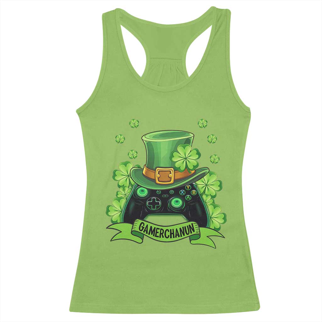 St Patrick's Day Racerback Tank Top Gamerchaun Video Game Funny Lucky Gamer TS09 Lime Print Your Wear
