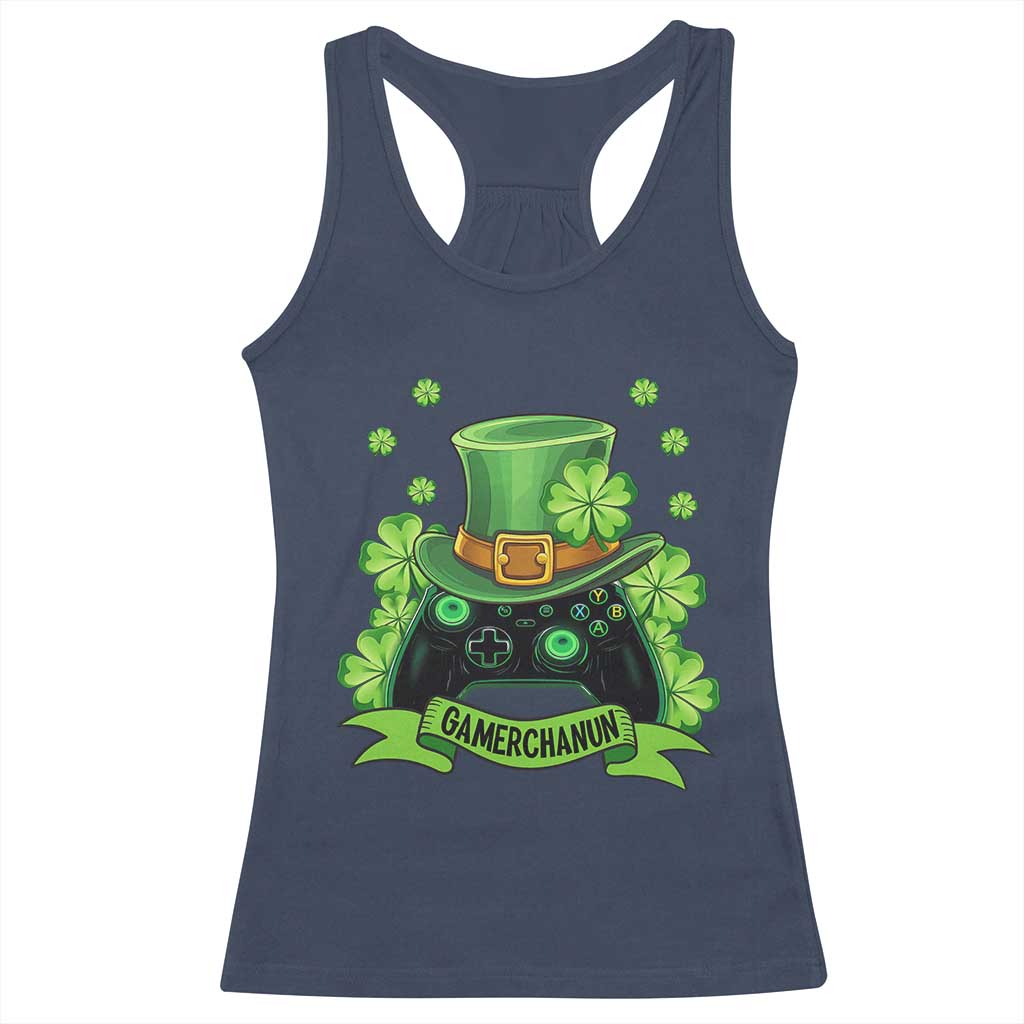 St Patrick's Day Racerback Tank Top Gamerchaun Video Game Funny Lucky Gamer TS09 Navy Print Your Wear