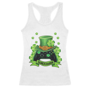 St Patrick's Day Racerback Tank Top Gamerchaun Video Game Funny Lucky Gamer TS09 White Print Your Wear