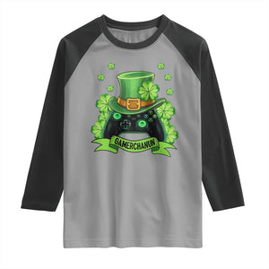 St Patrick's Day Raglan Shirt Gamerchaun Video Game Funny Lucky Gamer TS09 Sport Gray Black Print Your Wear
