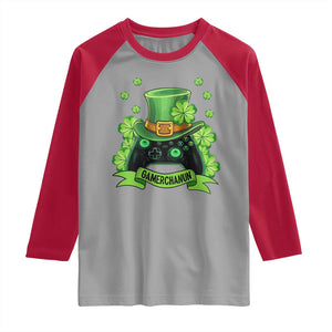 St Patrick's Day Raglan Shirt Gamerchaun Video Game Funny Lucky Gamer TS09 Sport Gray Red Print Your Wear