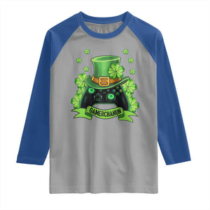 St Patrick's Day Raglan Shirt Gamerchaun Video Game Funny Lucky Gamer TS09 Sport Gray Royal Print Your Wear