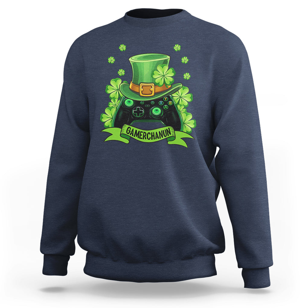 St. Patrick's Day Sweatshirt Gamerchaun Video Game Funny Lucky Gamer TS09 Navy Printyourwear