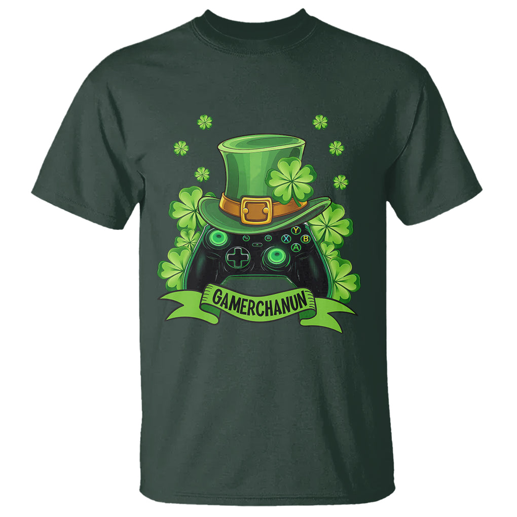 St. Patrick's Day T Shirt Gamerchaun Video Game Funny Lucky Gamer TS09 Dark Forest Green Printyourwear