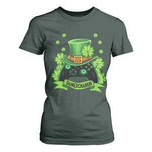 St Patrick's Day T Shirt For Women Gamerchaun Video Game Funny Lucky Gamer TS09 Dark Forest Green Print Your Wear