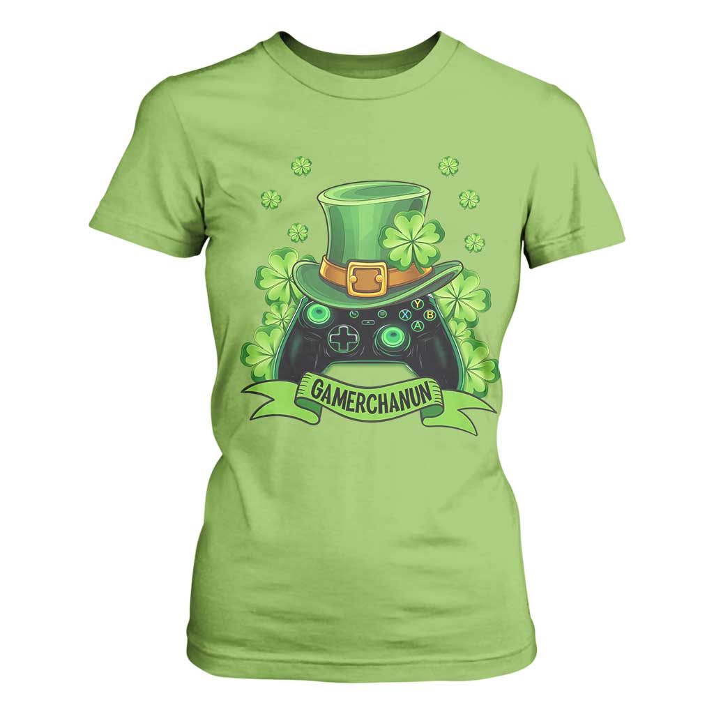 St Patrick's Day T Shirt For Women Gamerchaun Video Game Funny Lucky Gamer TS09 Lime Print Your Wear