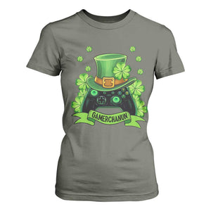 St Patrick's Day T Shirt For Women Gamerchaun Video Game Funny Lucky Gamer TS09 Military Green Print Your Wear