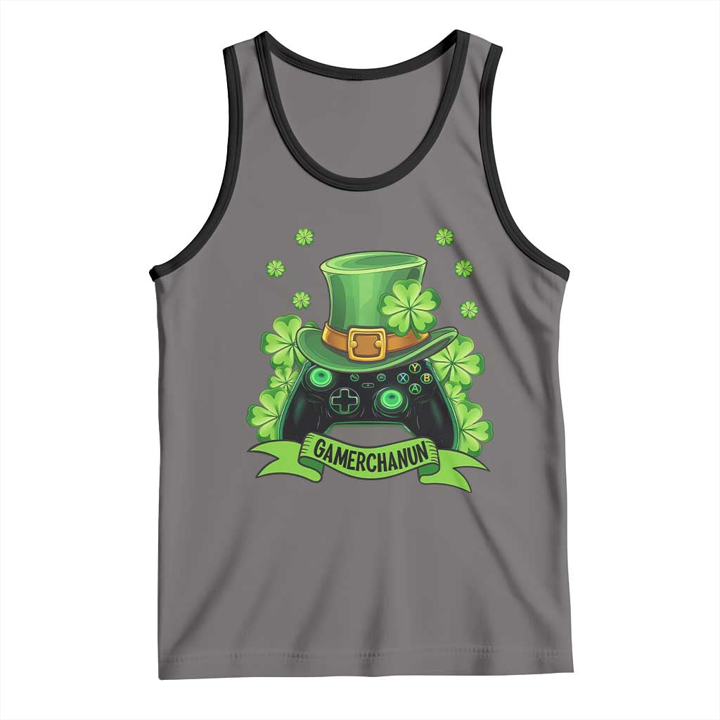 St Patrick's Day Tank Top Gamerchaun Video Game Funny Lucky Gamer TS09 Deep Heather Black Print Your Wear