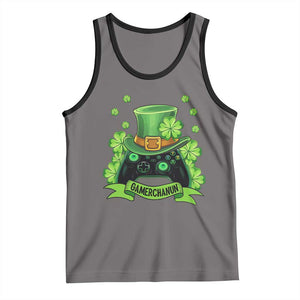 St Patrick's Day Tank Top Gamerchaun Video Game Funny Lucky Gamer TS09 Deep Heather Black Print Your Wear