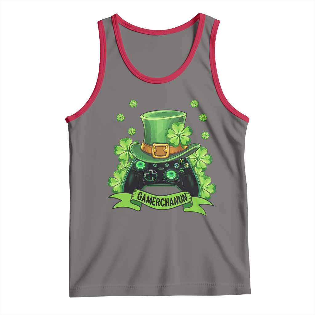 St Patrick's Day Tank Top Gamerchaun Video Game Funny Lucky Gamer TS09 Deep Heather Red Print Your Wear