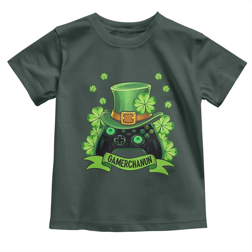 St Patrick's Day Toddler T Shirt Gamerchaun Video Game Funny Lucky Gamer TS09 Dark Forest Green Print Your Wear