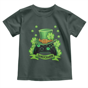 St Patrick's Day Toddler T Shirt Gamerchaun Video Game Funny Lucky Gamer TS09 Dark Forest Green Print Your Wear