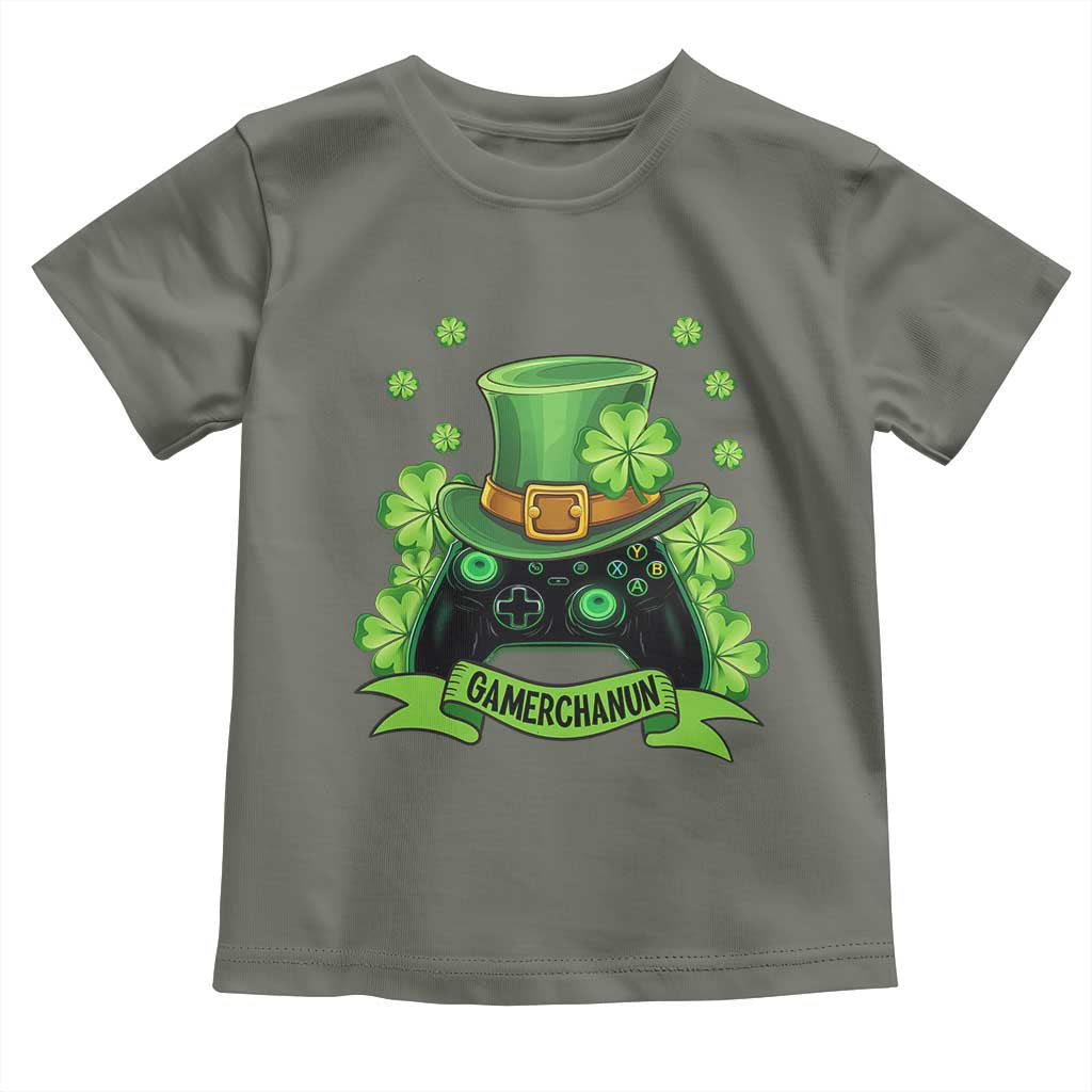 St Patrick's Day Toddler T Shirt Gamerchaun Video Game Funny Lucky Gamer TS09 Military Green Print Your Wear