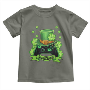 St Patrick's Day Toddler T Shirt Gamerchaun Video Game Funny Lucky Gamer TS09 Military Green Print Your Wear