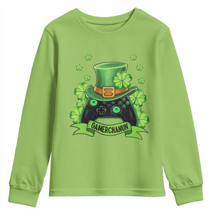 St Patrick's Day Youth Sweatshirt Gamerchaun Video Game Funny Lucky Gamer TS09 Lime Print Your Wear