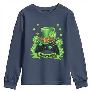 St Patrick's Day Youth Sweatshirt Gamerchaun Video Game Funny Lucky Gamer TS09 Navy Print Your Wear