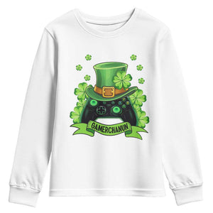 St Patrick's Day Youth Sweatshirt Gamerchaun Video Game Funny Lucky Gamer TS09 White Print Your Wear
