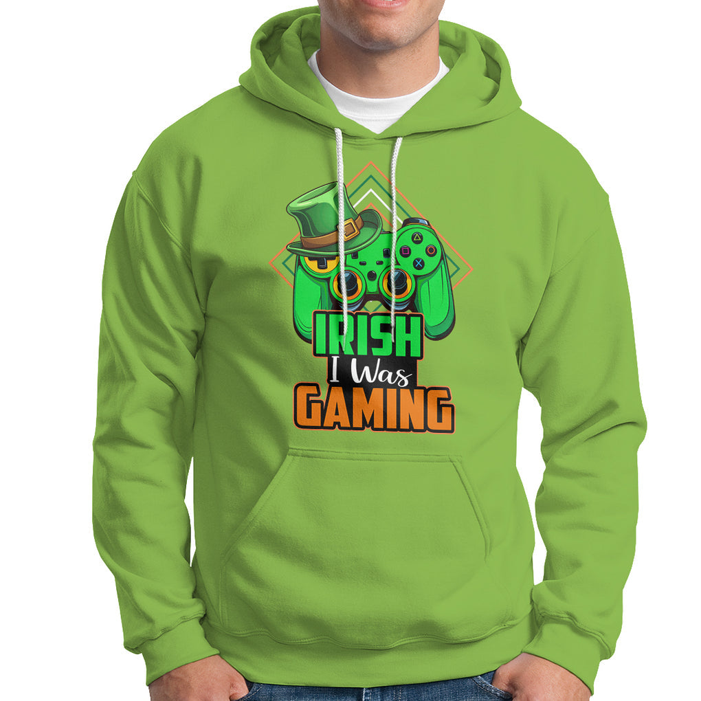 St. Patrick's Day Hoodie Irish I Was Gaming Funny Lucky Shamrocks Gamer TS09 Lime Printyourwear