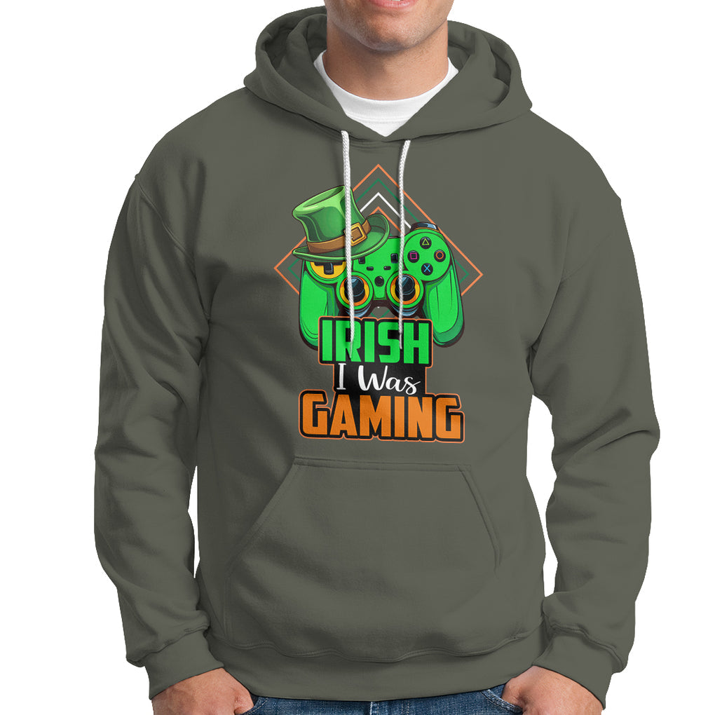 St. Patrick's Day Hoodie Irish I Was Gaming Funny Lucky Shamrocks Gamer TS09 Military Green Printyourwear