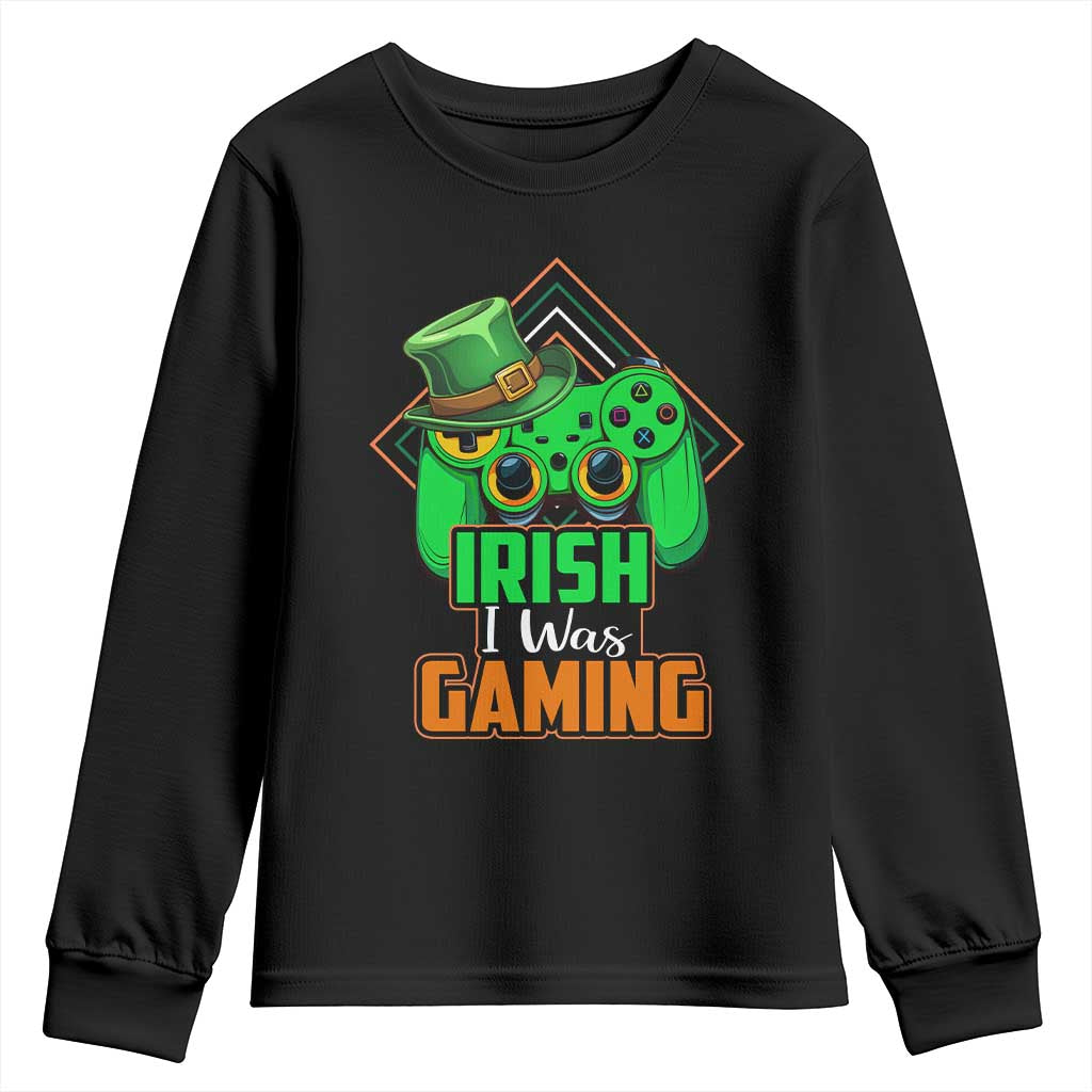 St Patrick's Day Youth Sweatshirt Irish I Was Gaming Funny Lucky Shamrocks Gamer TS09 Black Print Your Wear