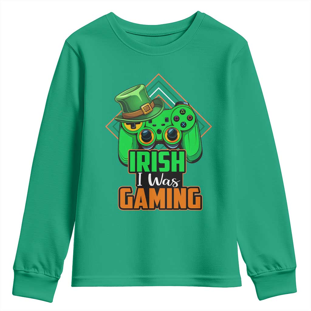 St Patrick's Day Youth Sweatshirt Irish I Was Gaming Funny Lucky Shamrocks Gamer TS09 Irish Green Print Your Wear