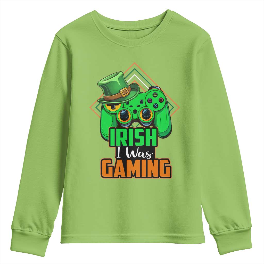 St Patrick's Day Youth Sweatshirt Irish I Was Gaming Funny Lucky Shamrocks Gamer TS09 Lime Print Your Wear