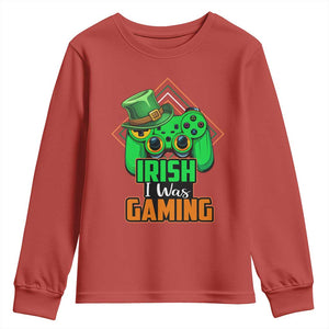 St Patrick's Day Youth Sweatshirt Irish I Was Gaming Funny Lucky Shamrocks Gamer TS09 Red Print Your Wear