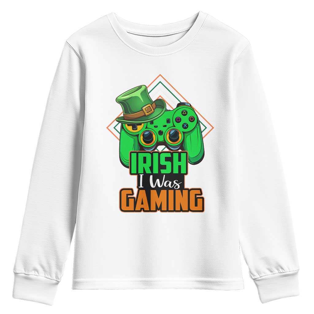 St Patrick's Day Youth Sweatshirt Irish I Was Gaming Funny Lucky Shamrocks Gamer TS09 White Print Your Wear