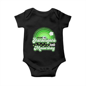 Funny St Patrick's Day Baby Onesie Prone To Shenanigans And Malarkey TS09 Black Print Your Wear