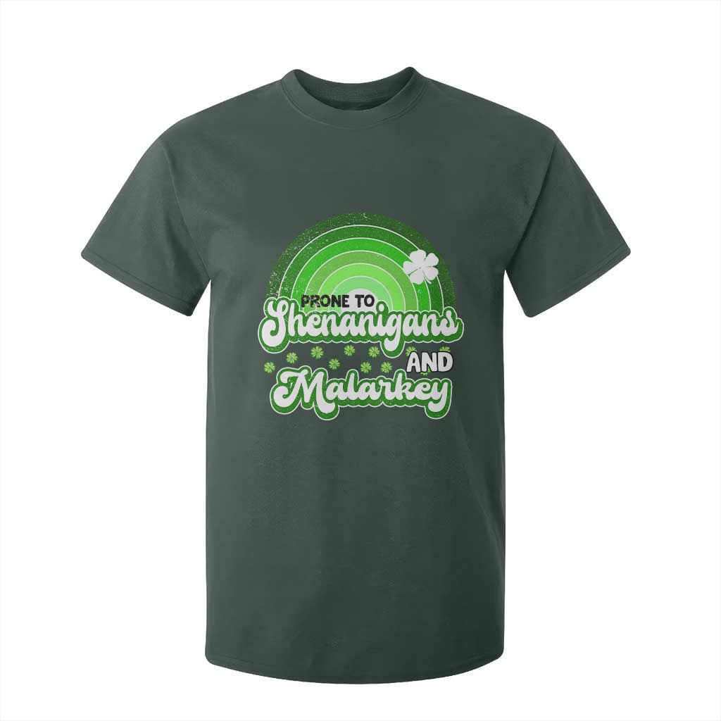 Funny St Patrick's Day T Shirt For Kid Prone To Shenanigans And Malarkey TS09 Dark Forest Green Print Your Wear