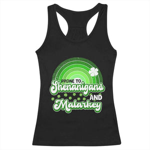 Funny St Patrick's Day Racerback Tank Top Prone To Shenanigans And Malarkey TS09 Black Print Your Wear
