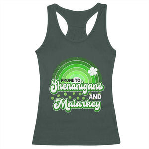 Funny St Patrick's Day Racerback Tank Top Prone To Shenanigans And Malarkey TS09 Dark Forest Green Print Your Wear