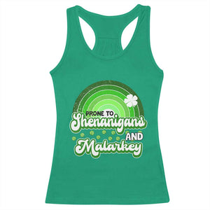 Funny St Patrick's Day Racerback Tank Top Prone To Shenanigans And Malarkey TS09 Irish Green Print Your Wear