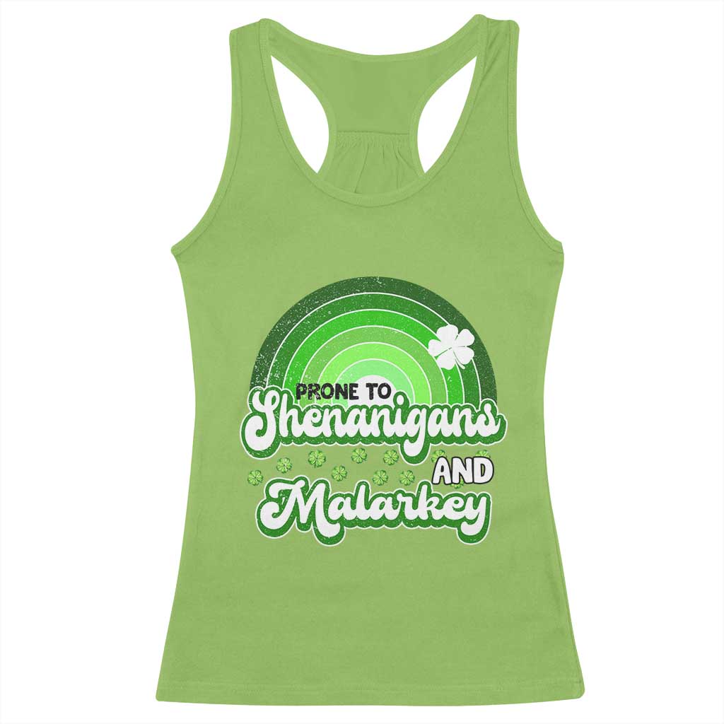 Funny St Patrick's Day Racerback Tank Top Prone To Shenanigans And Malarkey TS09 Lime Print Your Wear