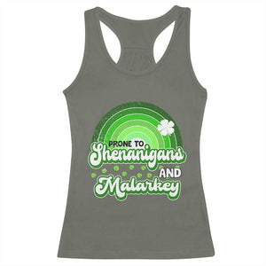 Funny St Patrick's Day Racerback Tank Top Prone To Shenanigans And Malarkey TS09 Military Green Print Your Wear