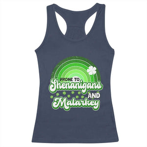 Funny St Patrick's Day Racerback Tank Top Prone To Shenanigans And Malarkey TS09 Navy Print Your Wear